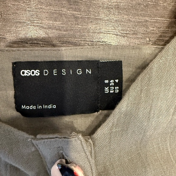 ASOS 100% Cotton Double Cloth Button-Front Sage Green Summer Dress. Size 4 - Picture 2 of 8